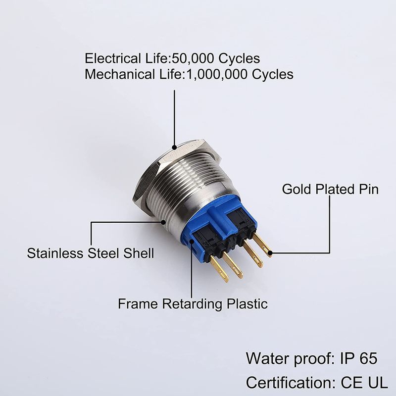สวิตช์ปุ่มกดโลหะเรืองแสงขนาด 28 มม. ไฟ LED ชนิดวงแหวนกลม 500V