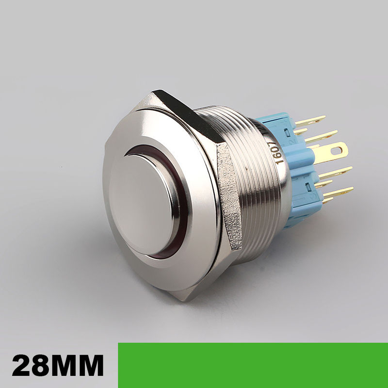 สวิตช์ปุ่มกดโลหะเรืองแสงขนาด 28 มม. ไฟ LED ชนิดวงแหวนกลม 500V