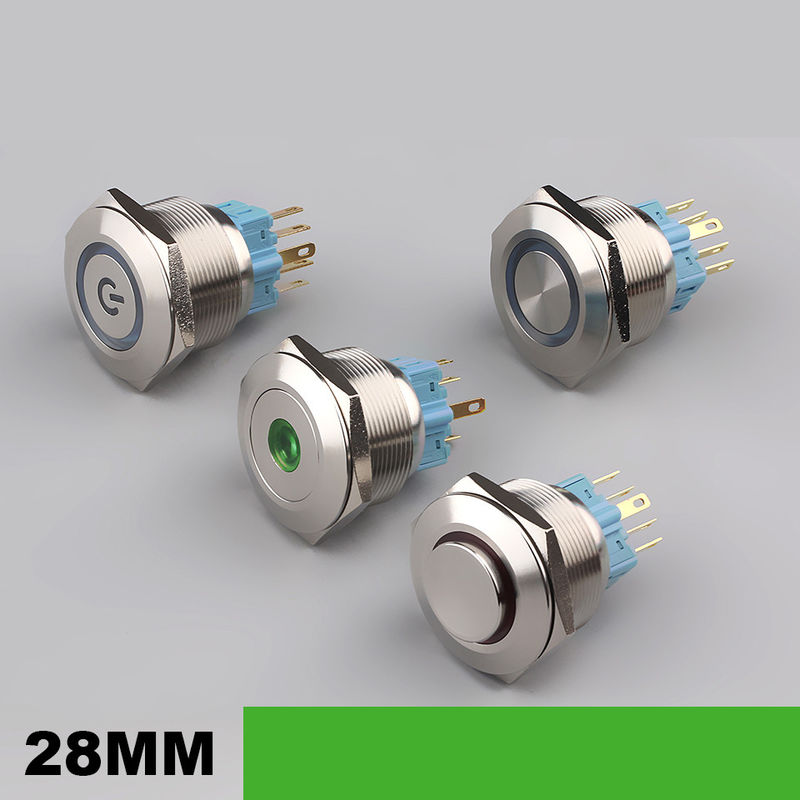 สวิตช์ปุ่มกดโลหะเรืองแสงขนาด 28 มม. ไฟ LED ชนิดวงแหวนกลม 500V