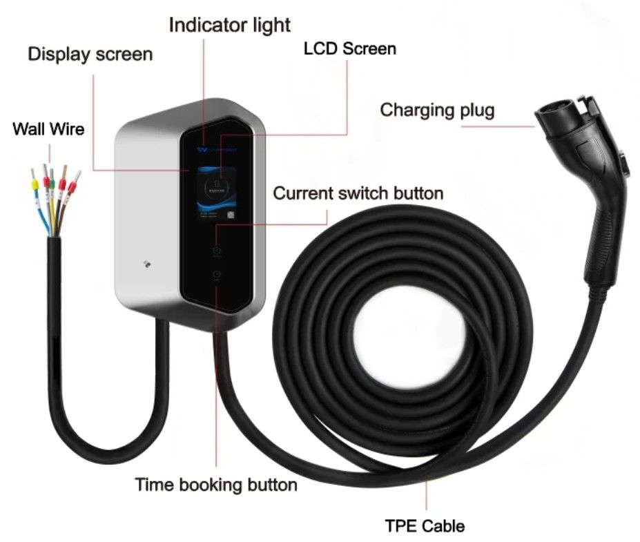7KW 9KW 11KW 2.4 Lcd สีหน้าจอ ผนัง EV ชาร์จ Ip54 110-240V