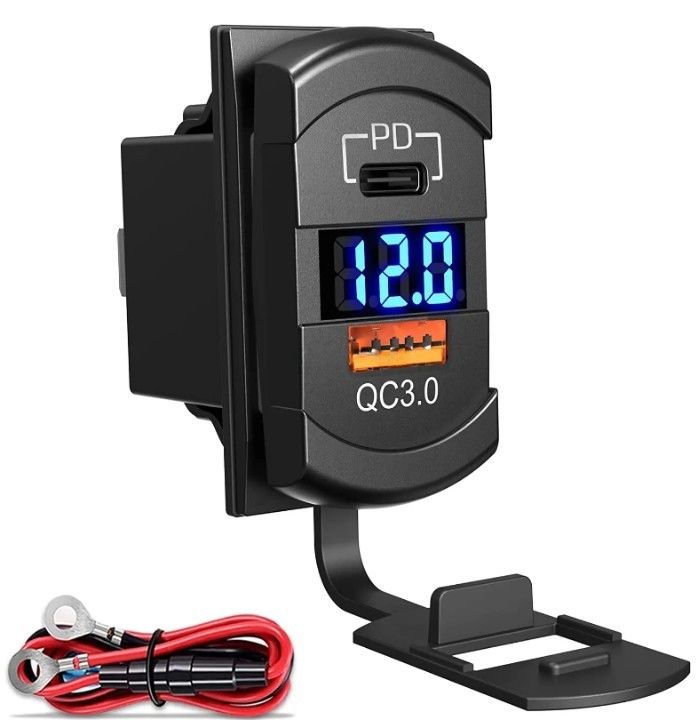 12v 24v Usb Charger Rocker Switch การชาร์จเร็ว ซ็อตตู้กันน้ํารวดเร็ว Dual Pd Qc3.0 สําหรับรถ เรือ