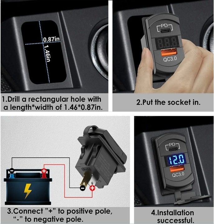 12v 24v Usb Charger Rocker Switch การชาร์จเร็ว ซ็อตตู้กันน้ํารวดเร็ว Dual Pd Qc3.0 สําหรับรถ เรือ