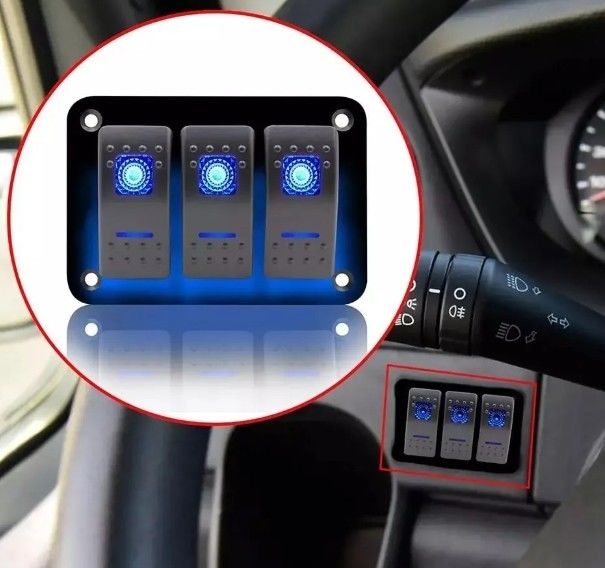 DC 12V 24V สีฟ้า LED Backlit 3 Gang อลูมิเนียม 5 Pin ON Off Toggle Rocker Switch แพเนล