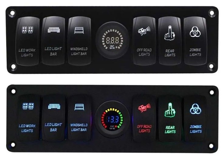 วอลท์เมตรสี 6 กอง DC12V 24V LED เปิดปิด 5 PIN Rocker ปานล์สวิทช์สําหรับคาราวาน