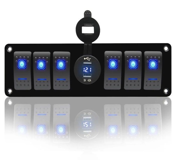วอลท์เมตรสี 6 กอง DC12V 24V LED เปิดปิด 5 PIN Rocker ปานล์สวิทช์สําหรับคาราวาน