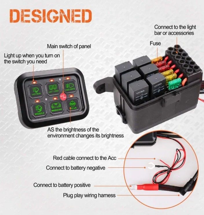 6 กอง 12 วอลต์ LED Switch Panel RGB Kit อัตโนมัติ Dimmable Universal Light Bar Controller ด้วย APP