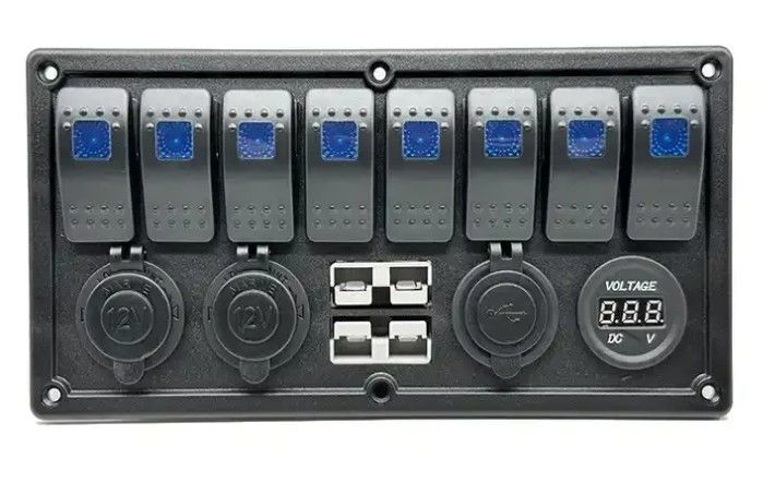 12V 8 Way Gang Rocker Switch Panel พร้อม W / 50A โพล็กแอนเดอร์สันแบบคู่