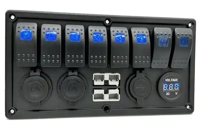 12V 8 Way Gang Rocker Switch Panel พร้อม W / 50A โพล็กแอนเดอร์สันแบบคู่