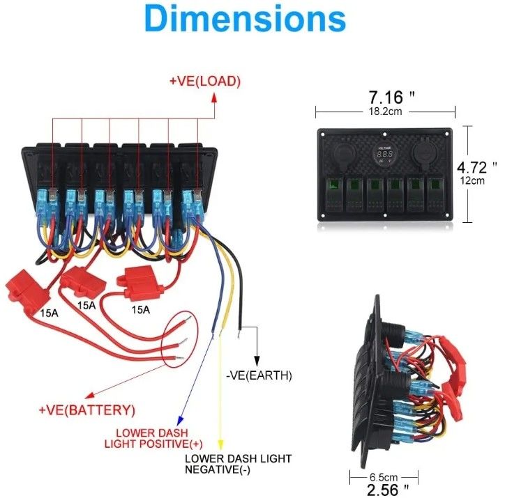 ปรับน้ําเรือเรือ Rocker ปรับปานีล 6 กอง ด้วยสายพาน USB สอง 3.1A วอลท์เมตร สีฟ้า LED Light
