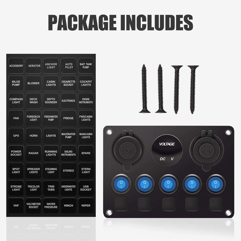 5 กลุ่ม ป้องกันน้ํา Rocker ปานล์สวิทช์ด้วยโซเก็ตสล็อต USB สองตัว ด้วยไฟ LED สีฟ้า