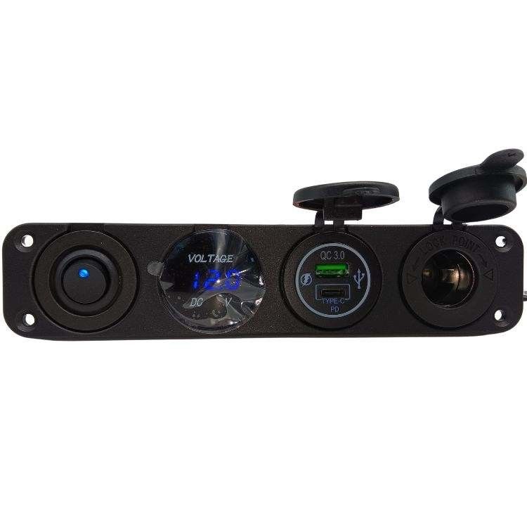 4 ใน 1 เครื่องวอลท์เมตรรถยนต์ USB 2 ตัว 12V เครื่องวอลท์เมตรไฟฟ้ารถยนต์