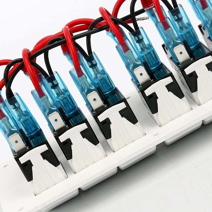 12-24V 6 วงจรสับเปลี่ยนพานีลเรือแก๊ง สีฟ้า LED Rocker ON-OFF