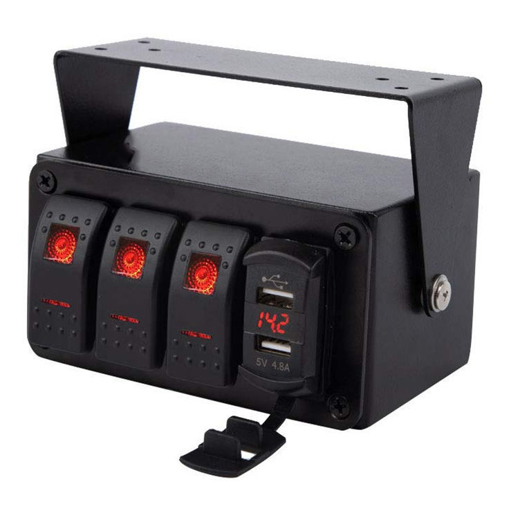 DC12V 24V 3 กองแดง LED Light Rocker ติดปานล์กล่องด้วยชาร์จ USB 4.8A
