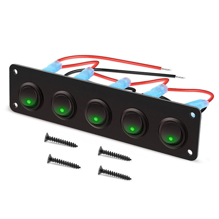 5 วงการ Rocker ติดปานีล 20A 3 ปินเปิดปิด 12V สีเขียว Toggle ติดปานสําหรับรถยนต์ รถบรรทุก เรือ
