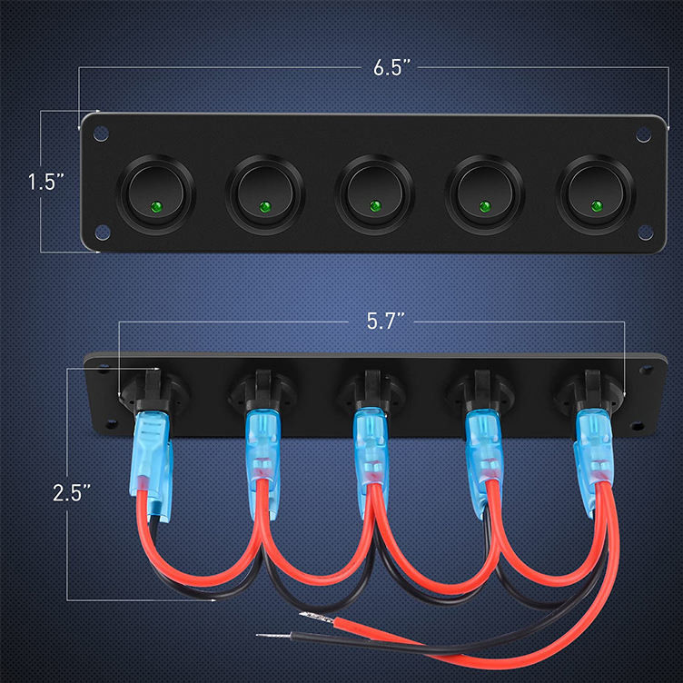 5 วงการ Rocker ติดปานีล 20A 3 ปินเปิดปิด 12V สีเขียว Toggle ติดปานสําหรับรถยนต์ รถบรรทุก เรือ
