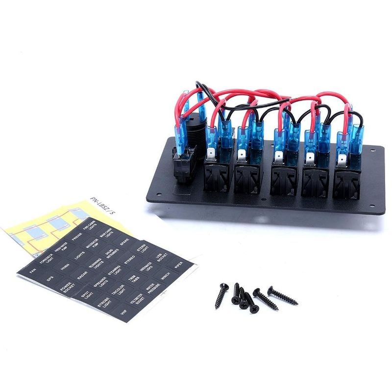 DC 12V 6 แแกง Rocker ปานล์สวิทช์กับไฟแดง LED สําหรับเรือรถ