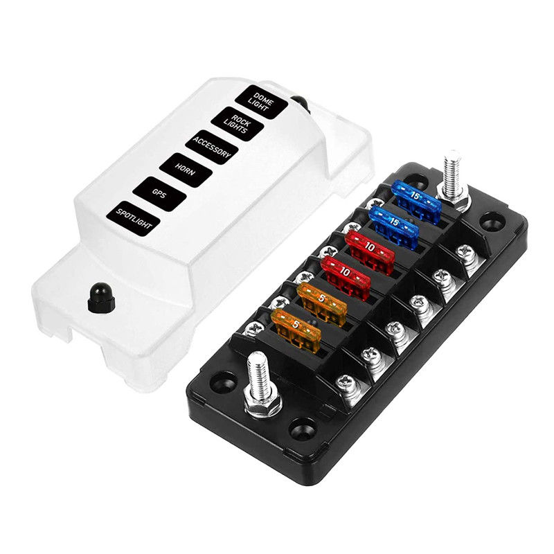 12V-24V DC 6 Way Fuse Block กับบัสลบ Atc/Ato ตู้ไฟฟิวส์รถยนต์มาตรฐาน